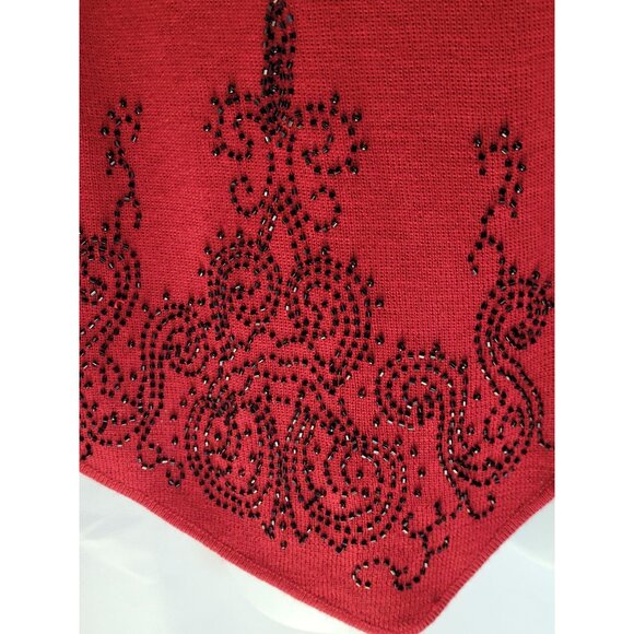 Koret Vest Women's L Wool Blend Red Sweater Knit Grandmacore Vintage Beaded Embe - Picture 3 of 10